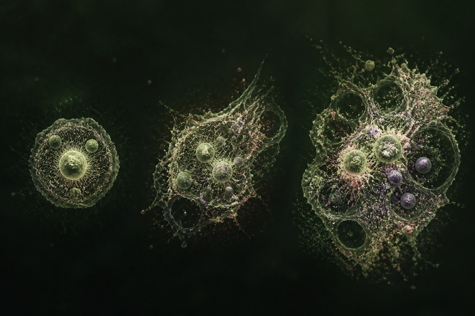 Original abstract visualization of three cellular states observed across research time points