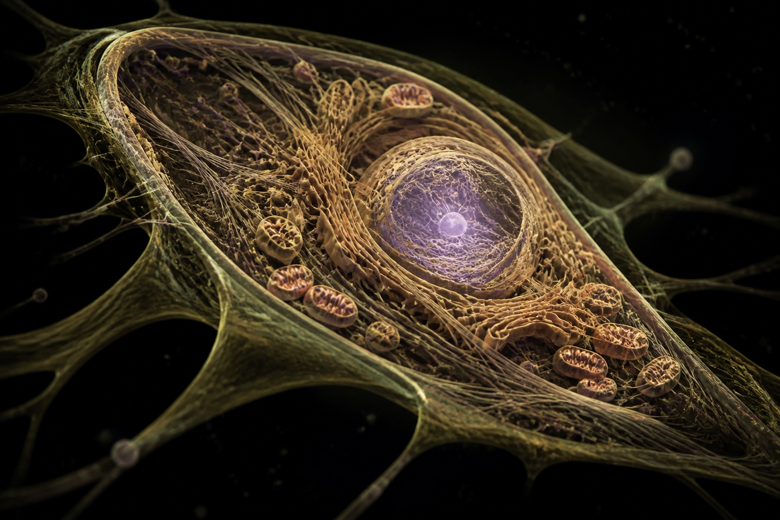 Original conceptual visualization of cellular architecture and internal organization