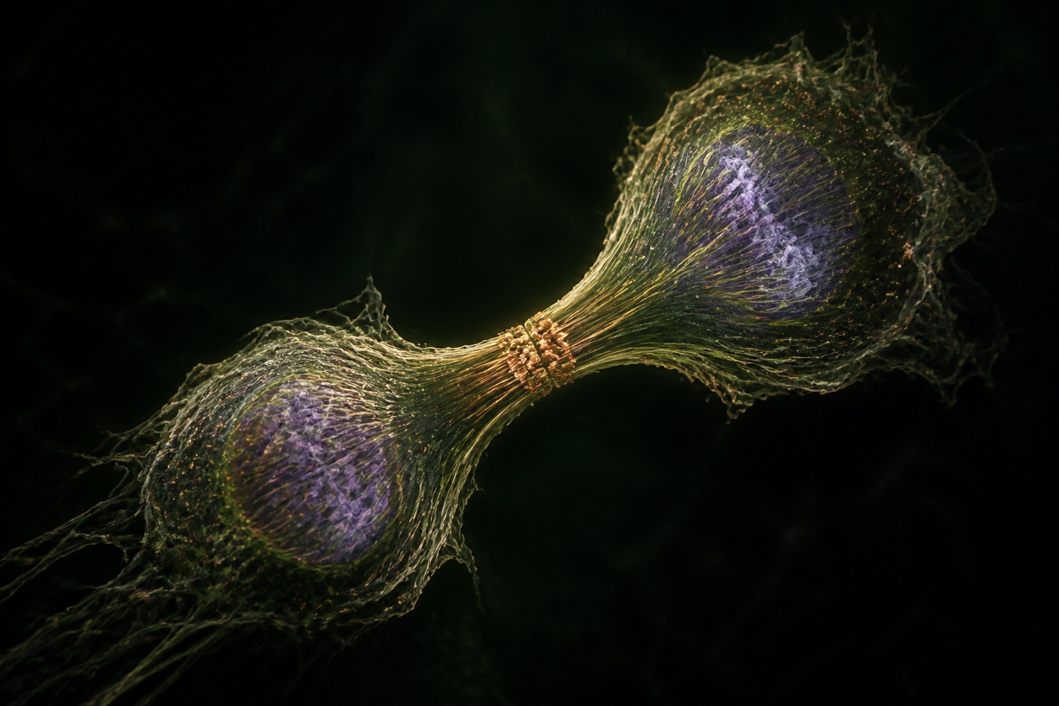 Original conceptual visualization of a cell progressing through late mitosis