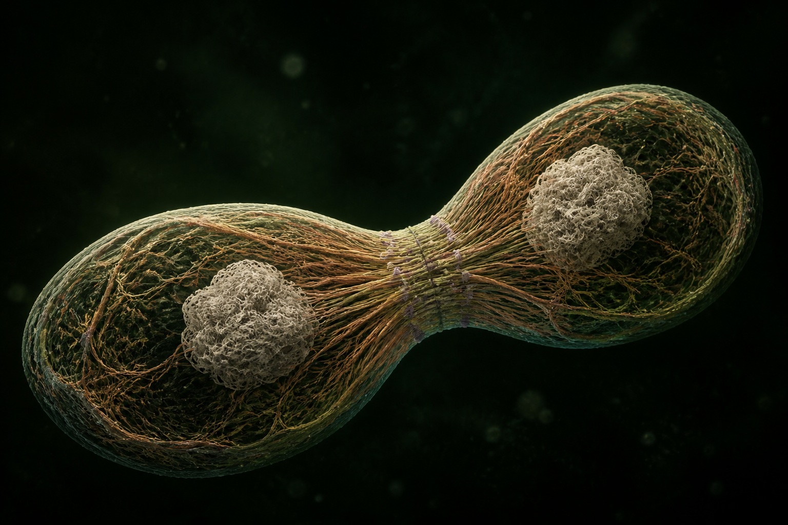 Original conceptual visualization of a cell constricting during cytokinesis